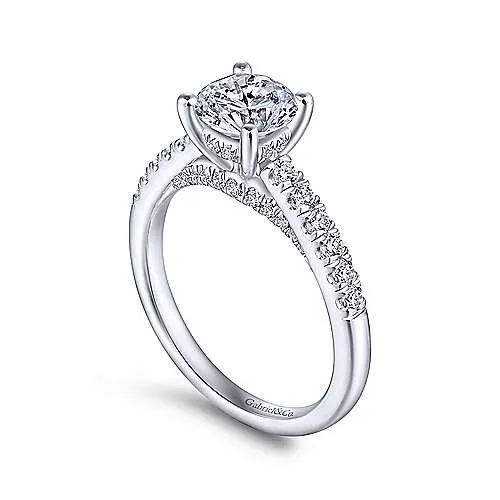 Mounting Only, 14K White Gold Round Diamond Engagement Ring