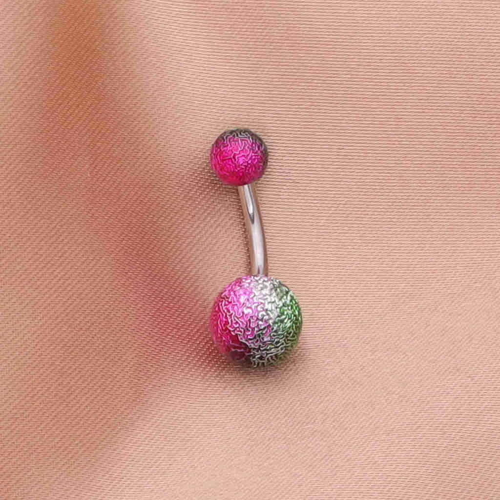 Multi Colour Acrylic Balls Belly Button Navel Ring - Green/Hot Pink