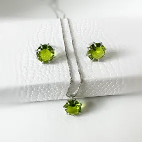 NECKLACE   EARRING SET ROUND PERIDOT CRYSTAL