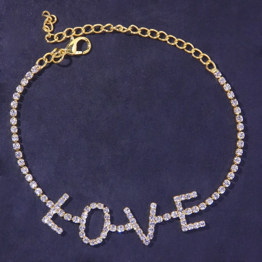 New Rhinestone Double Heart Anklets