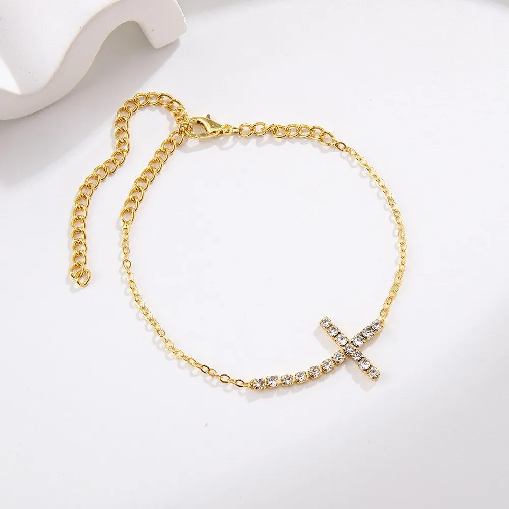 New Rhinestone Double Heart Anklets