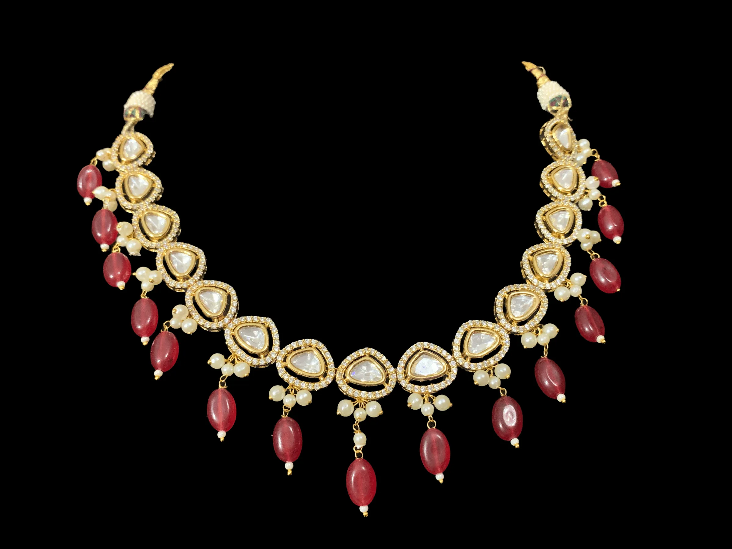 NS2 Surabhi cz polki set with ruby beads ( READY TO SHIP)