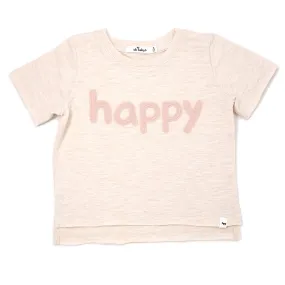 oh baby! Raw Edge Short Sleeve Cotton Slub Tee - happy Peachy Applique  - Sand Heather