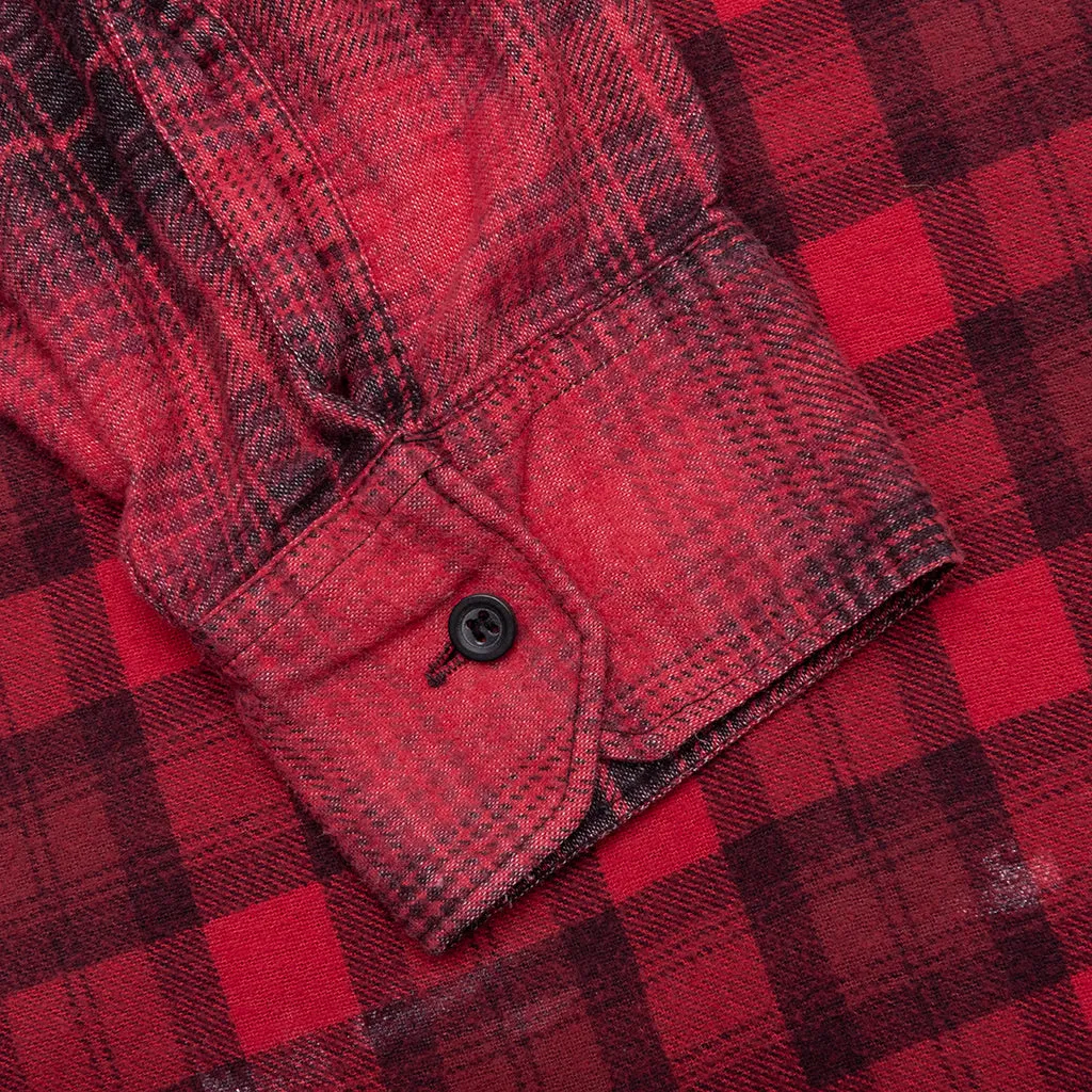 Over Dyed Ribbon Wide Shirt - Red