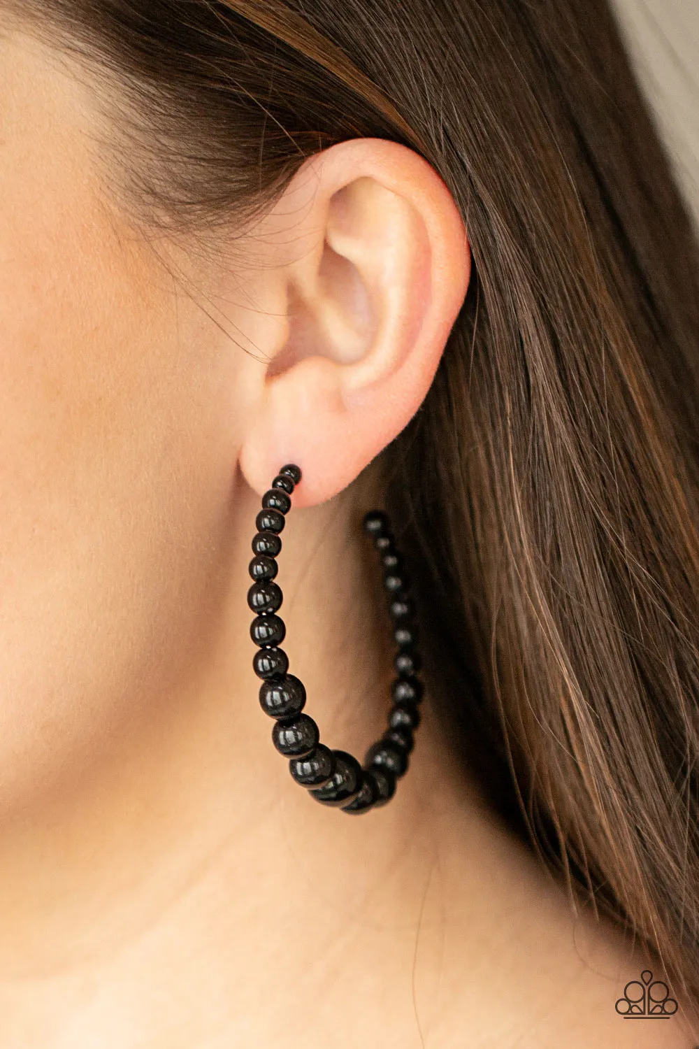 Paparazzi Glamour Graduate - Black Hoop Earrings