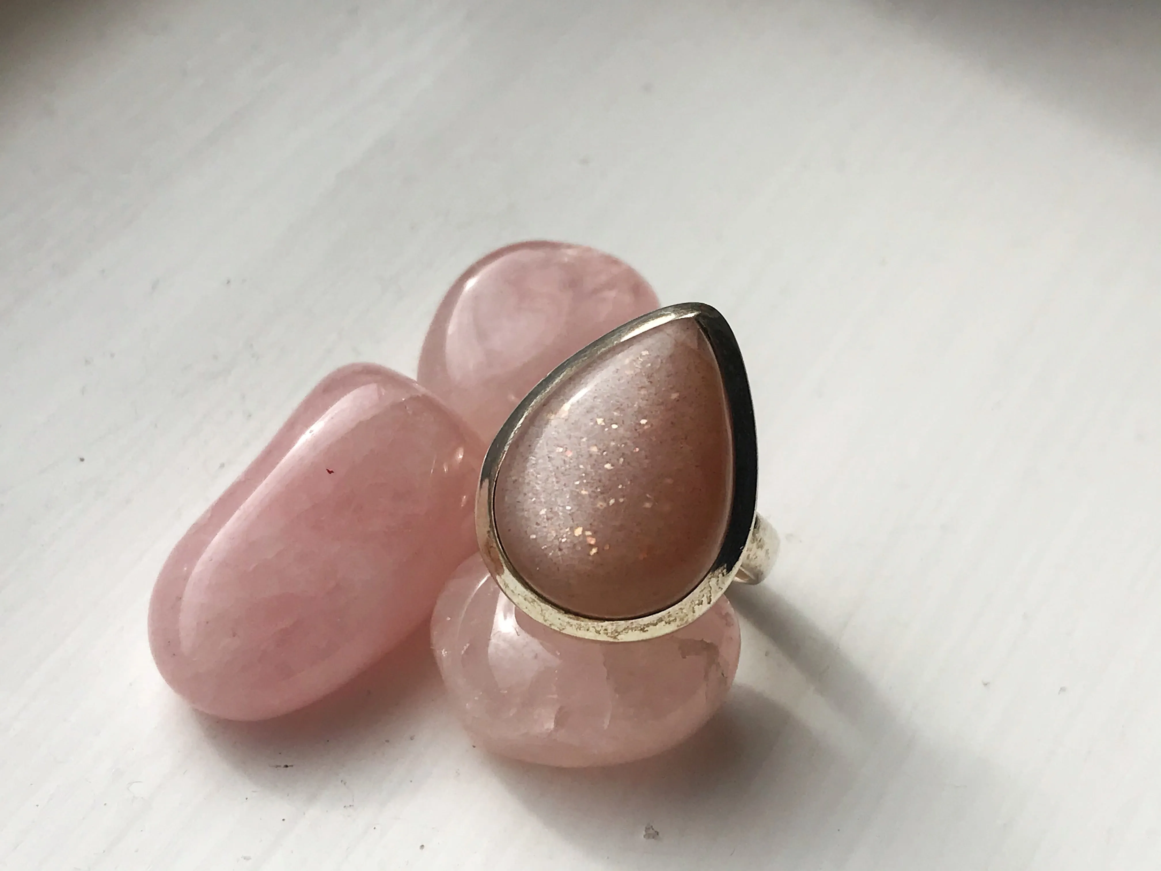 Peach Moonstone Ariel Ring - Med. Teardrop (US 6 & 7)