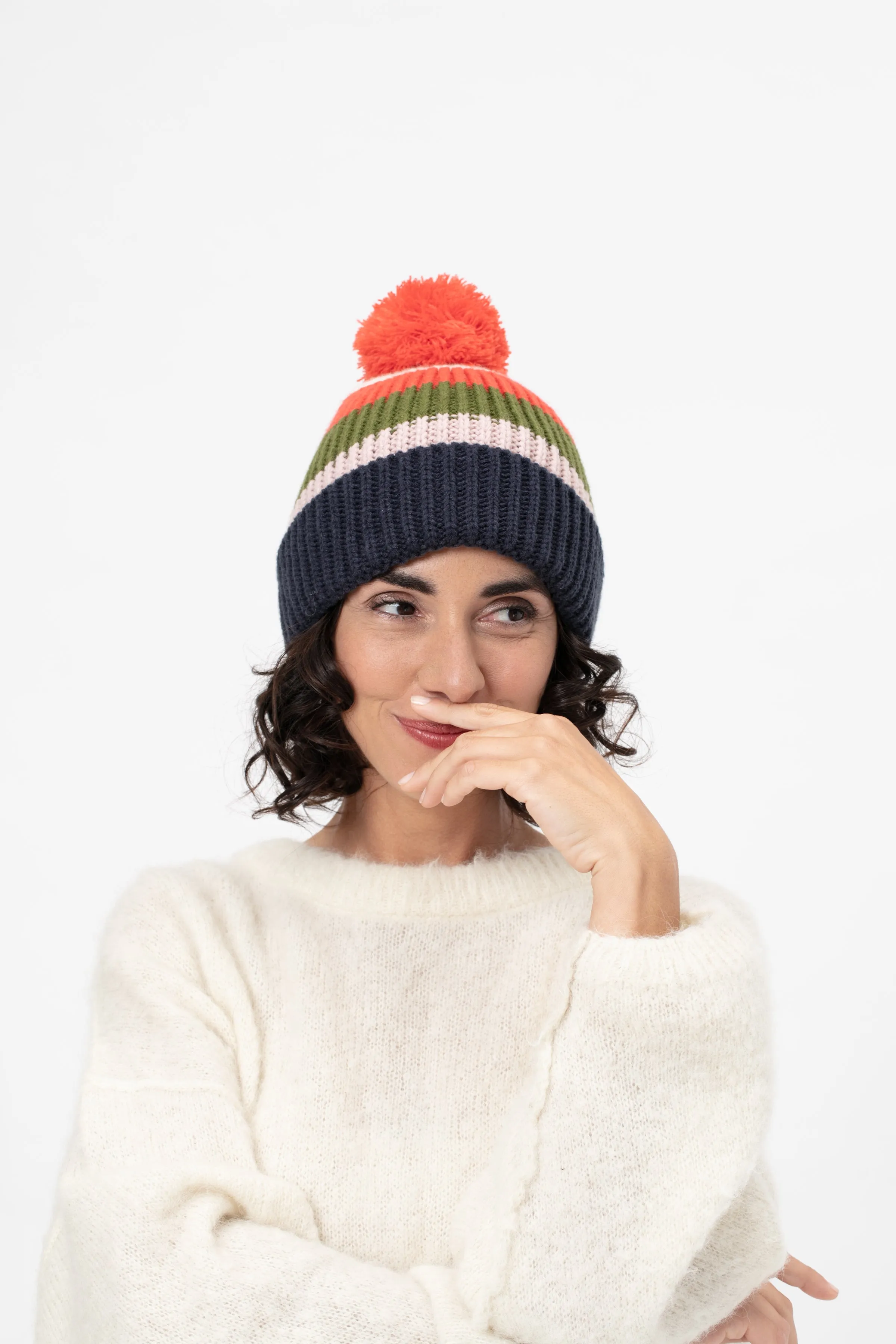 Piccadilly Stripe Navy Knit Beanie