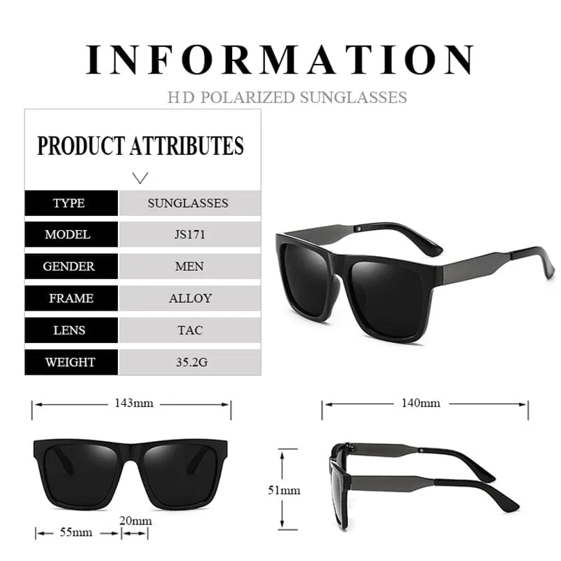 Retro Square Polarzied Men's Sunglasses For Driving High Quality UV400 Oversized Sunglass Male Fashionable Wide Leg Sun Glasses