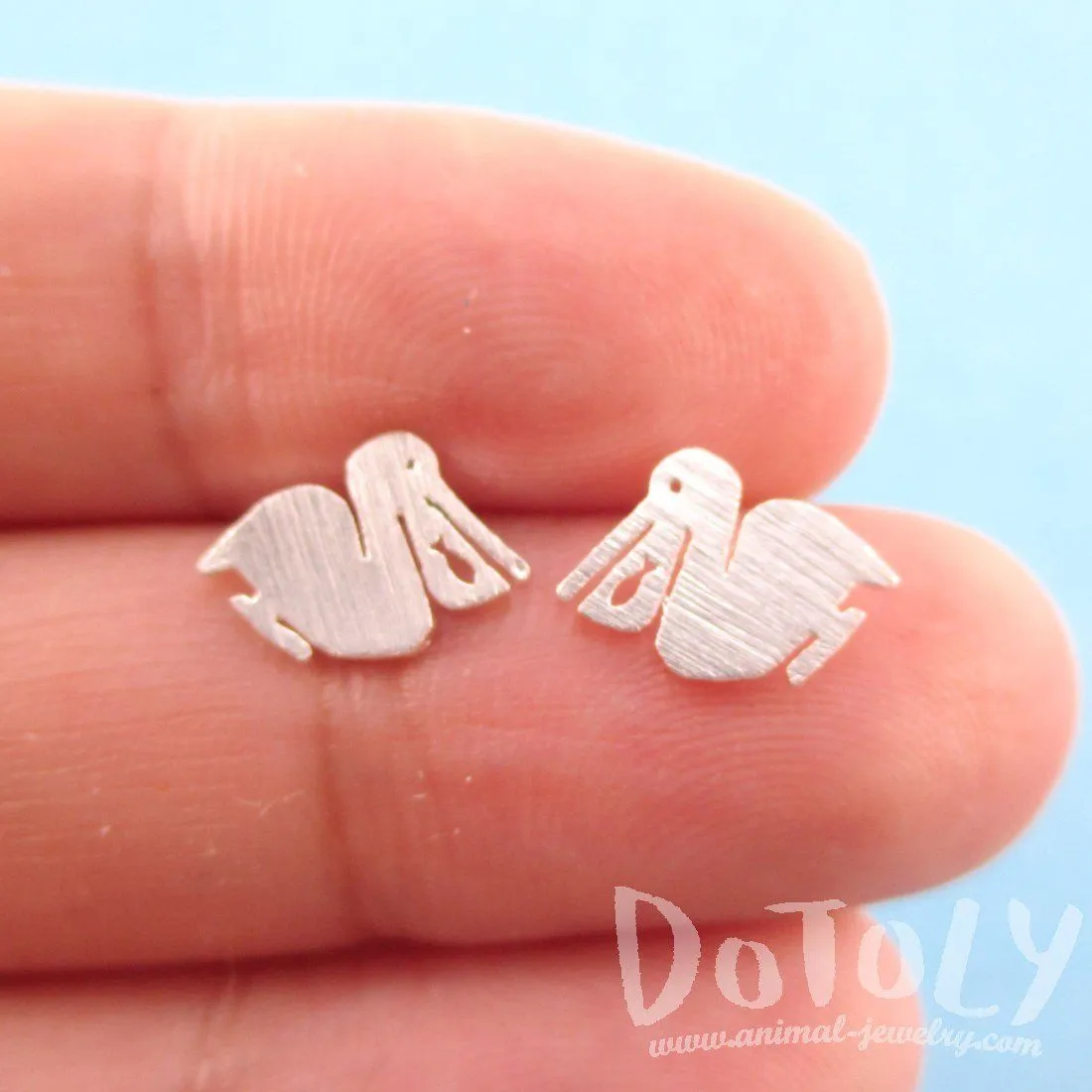 Small Pelican Silhouette with Fish Cut Out Shaped Stud Earrings in Silver | Allergy Free