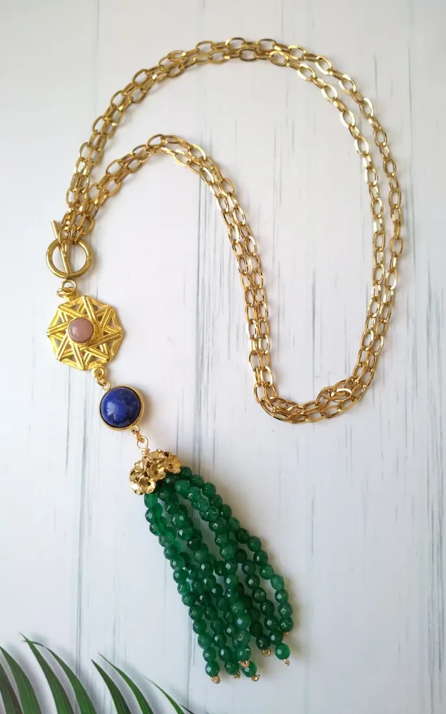 Solihiya with Green Quartz Tassle Two Way Necklace