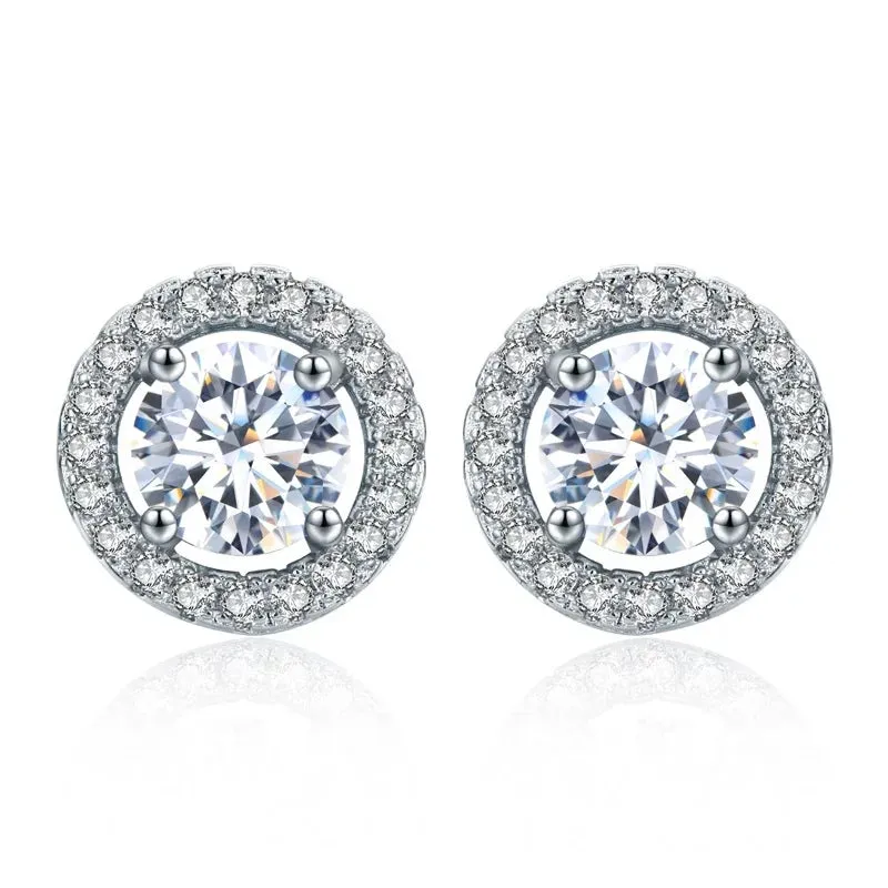 Solitaire  CZ  Silver Round Stud Earrings