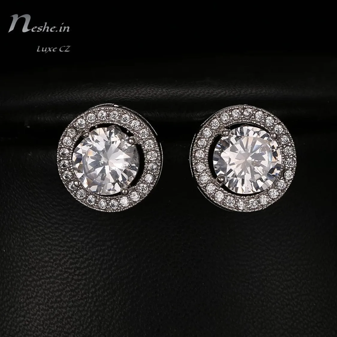 Solitaire  CZ  Silver Round Stud Earrings