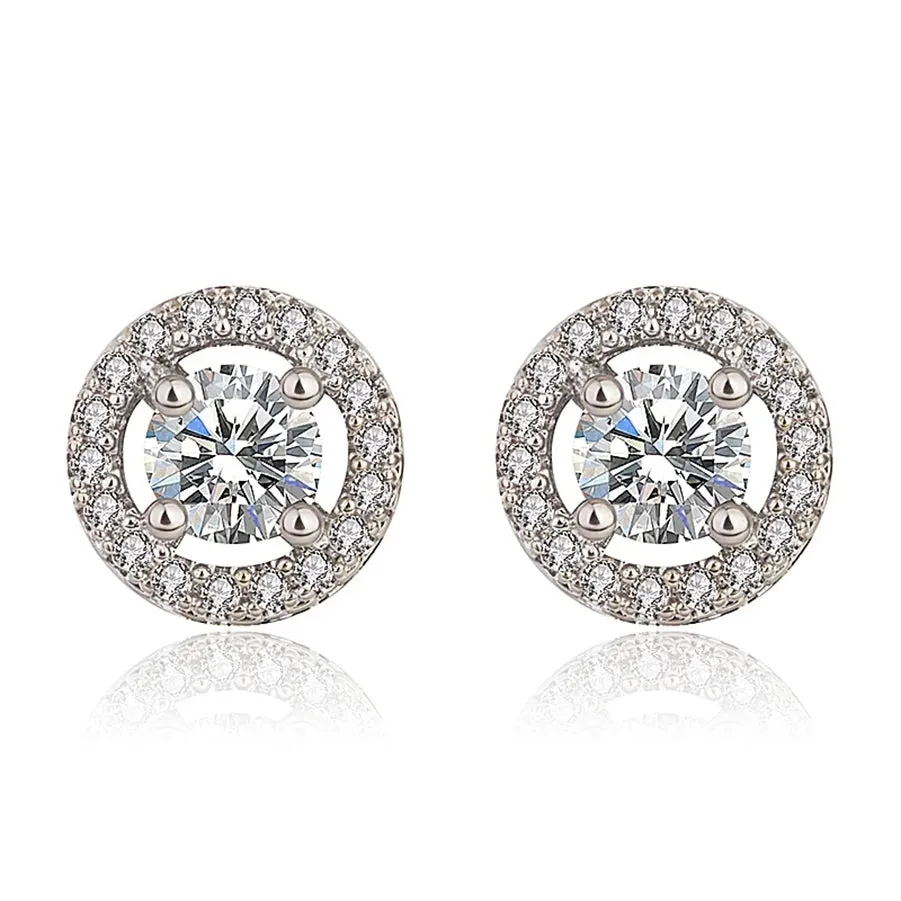 Solitaire  CZ  Silver Round Stud Earrings