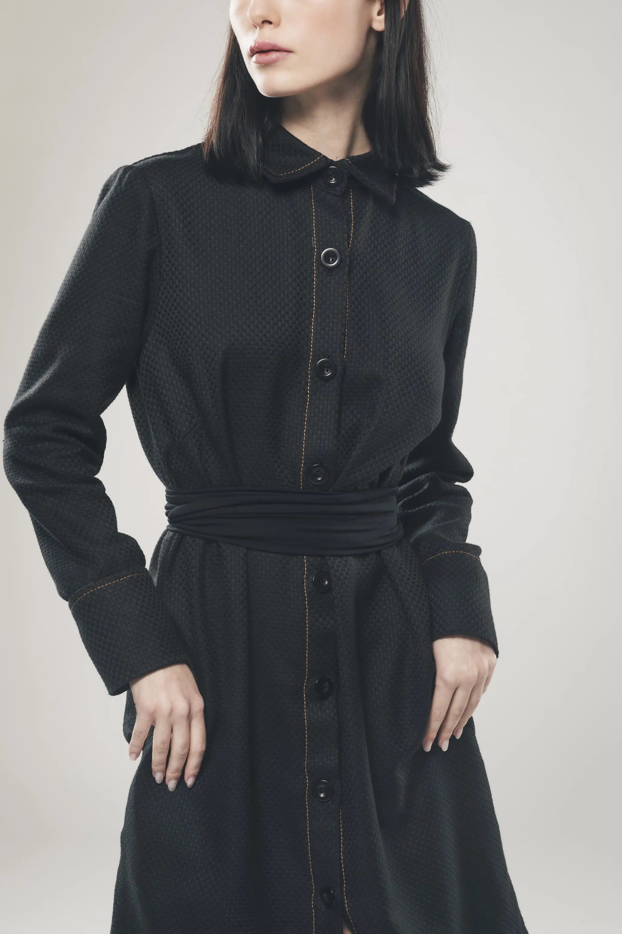 Structured Shirt Dress in Black