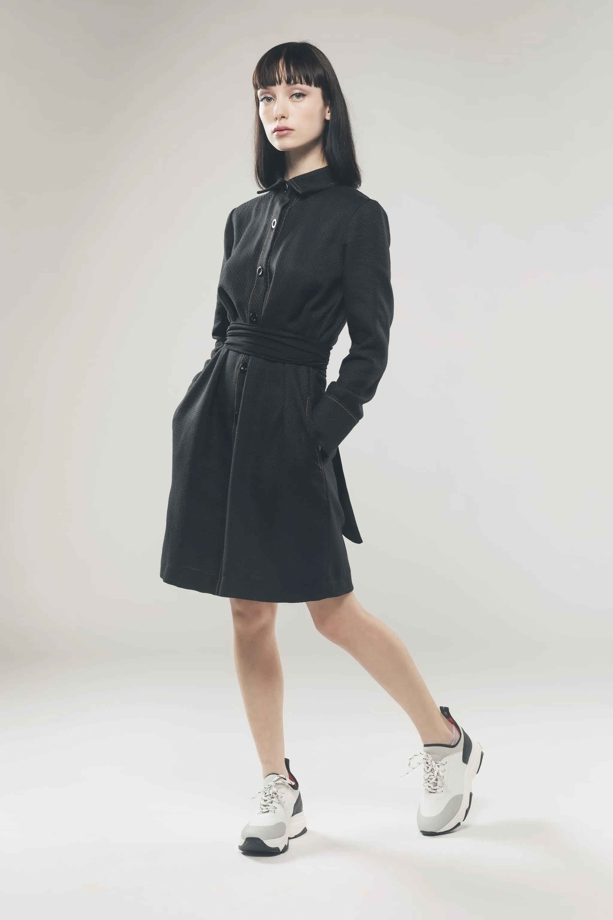 Structured Shirt Dress in Black