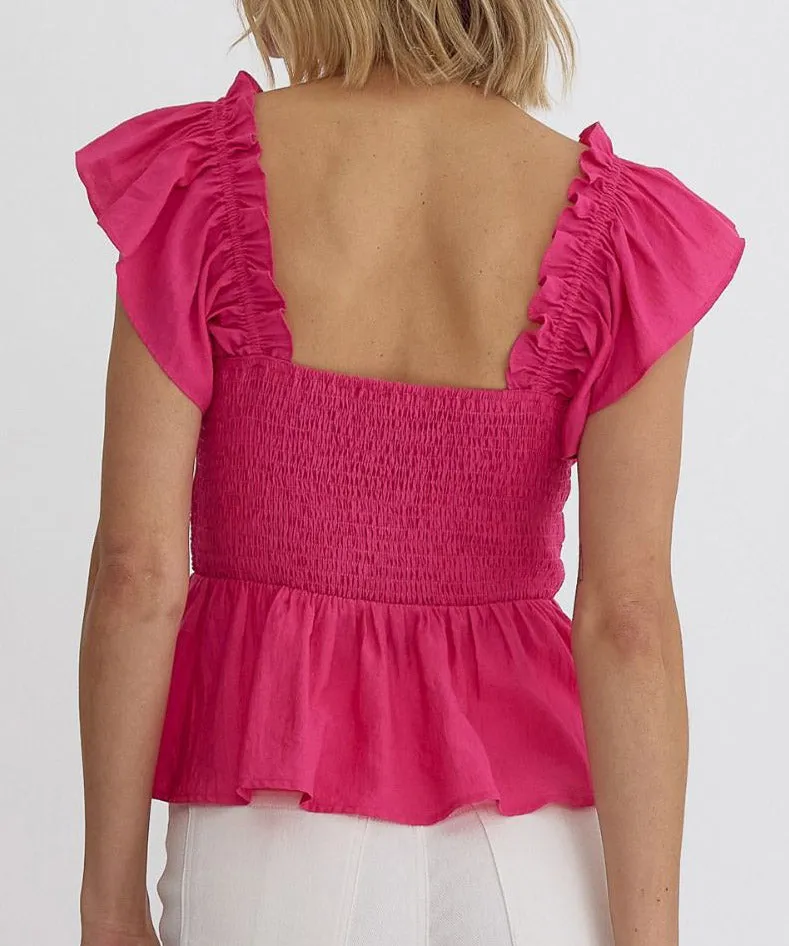 Sweetheart Neck Peplum Top - Hot Pink