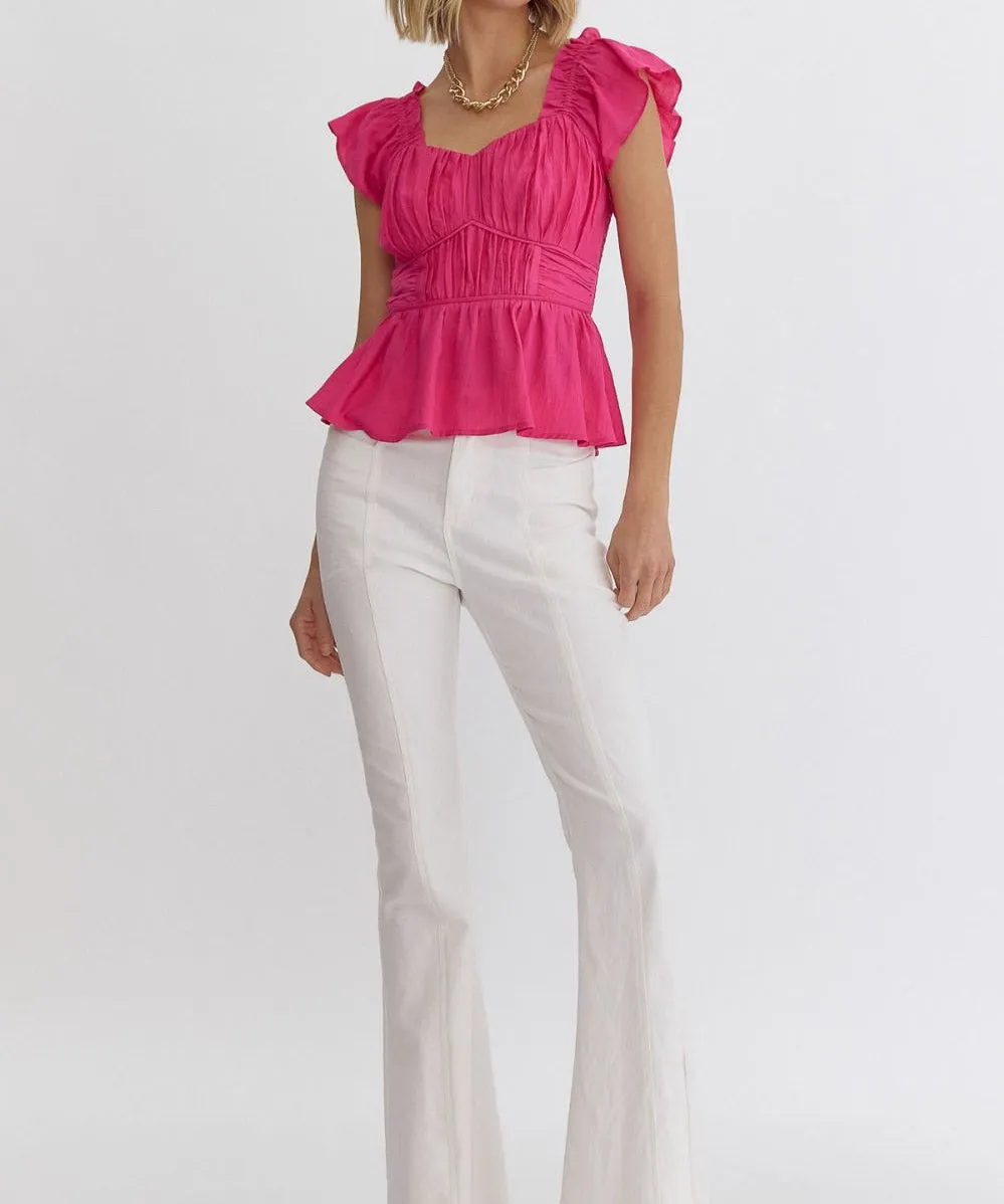 Sweetheart Neck Peplum Top - Hot Pink