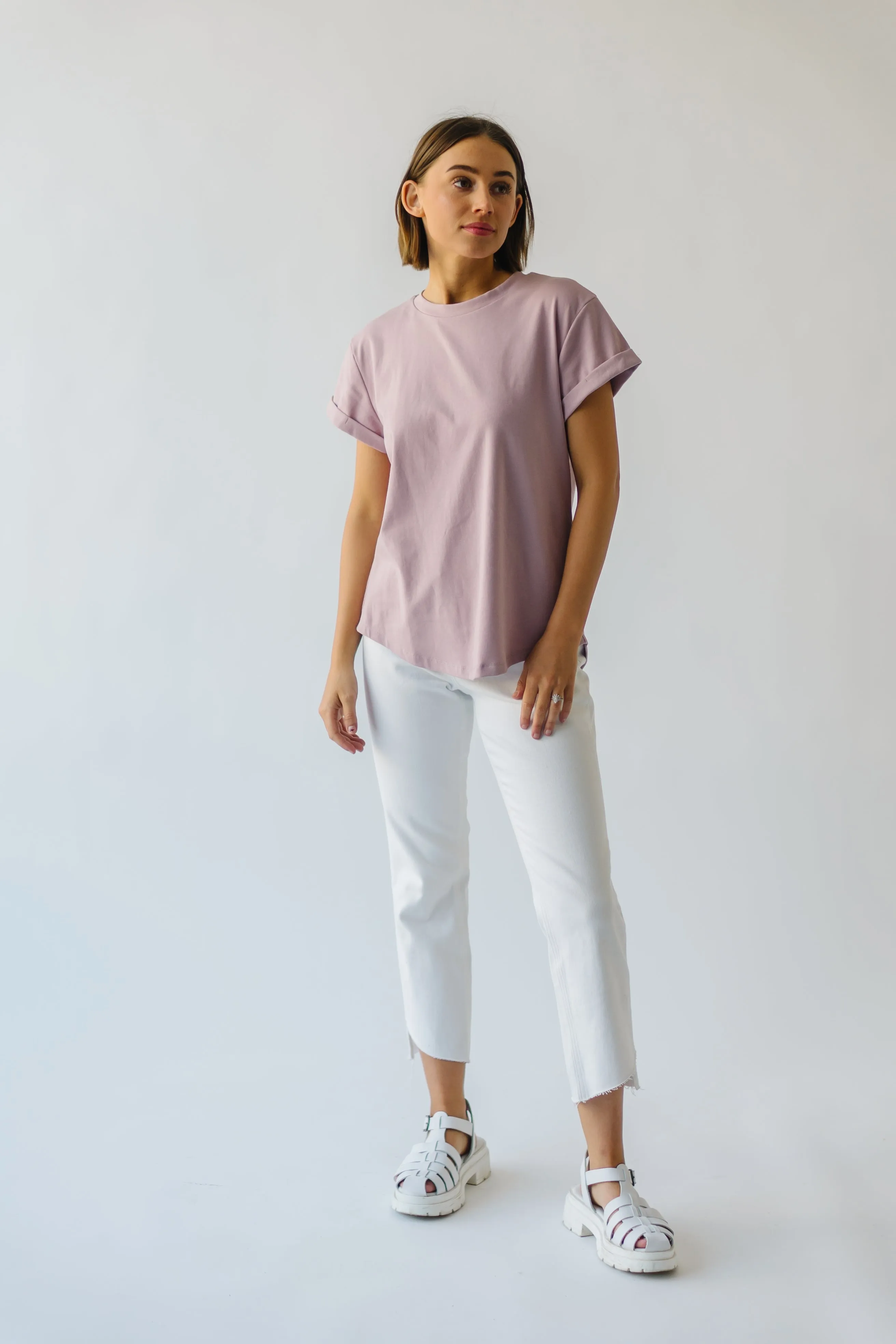 The Ellington Cuffed Sleeve Tee in Dusty Mauve