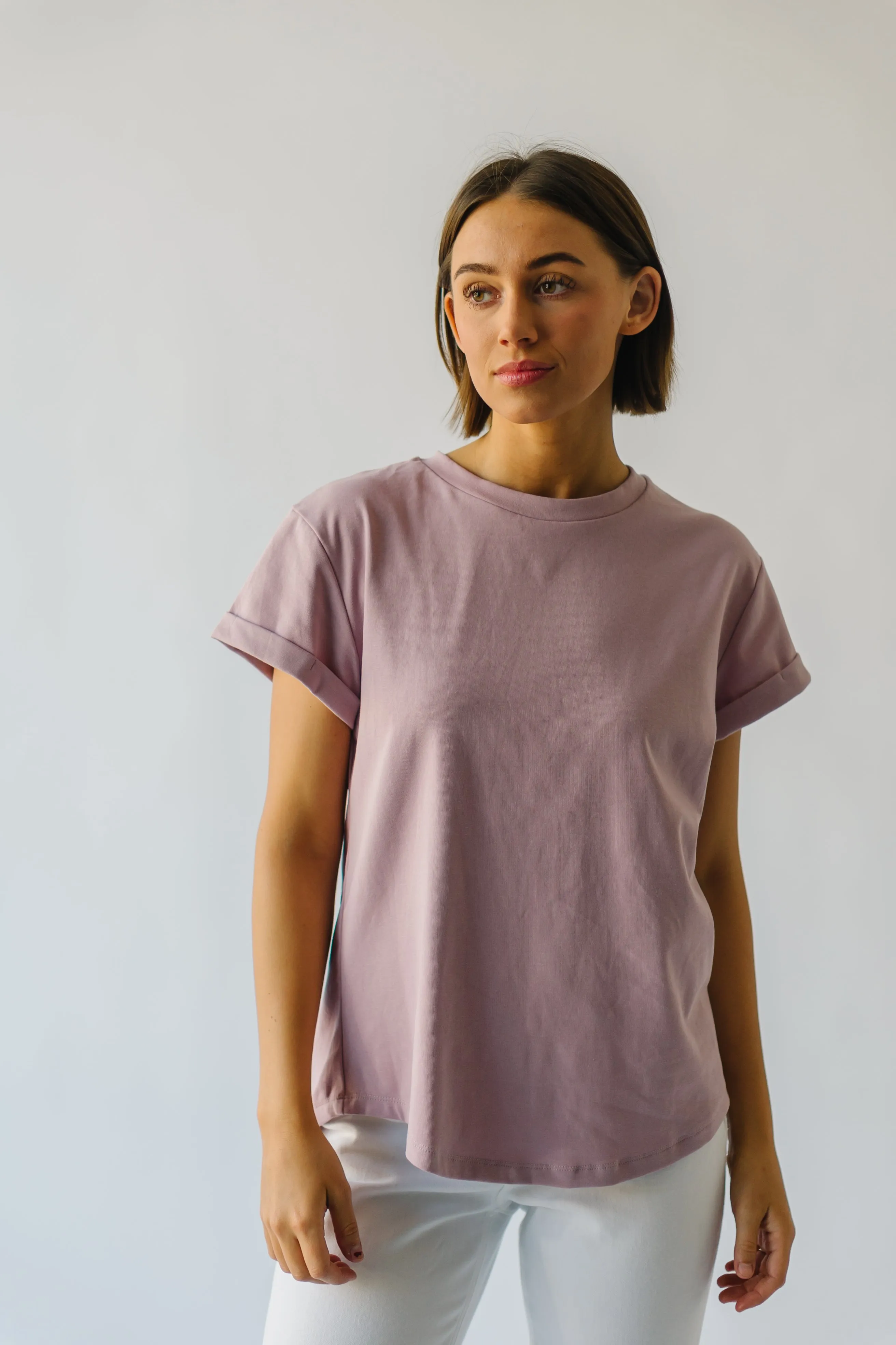 The Ellington Cuffed Sleeve Tee in Dusty Mauve