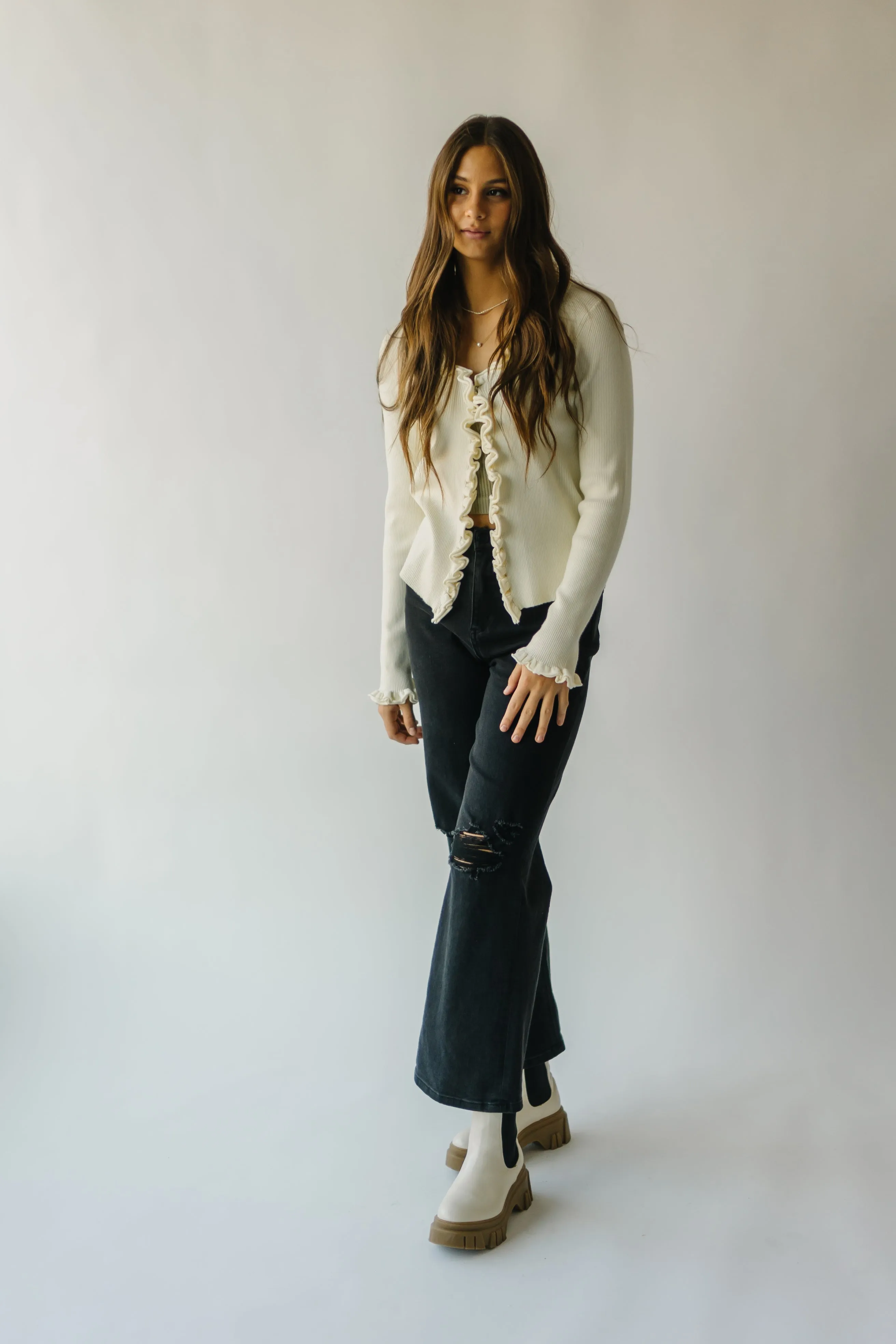 The Sagola Frill Hem Cardigan in Cream