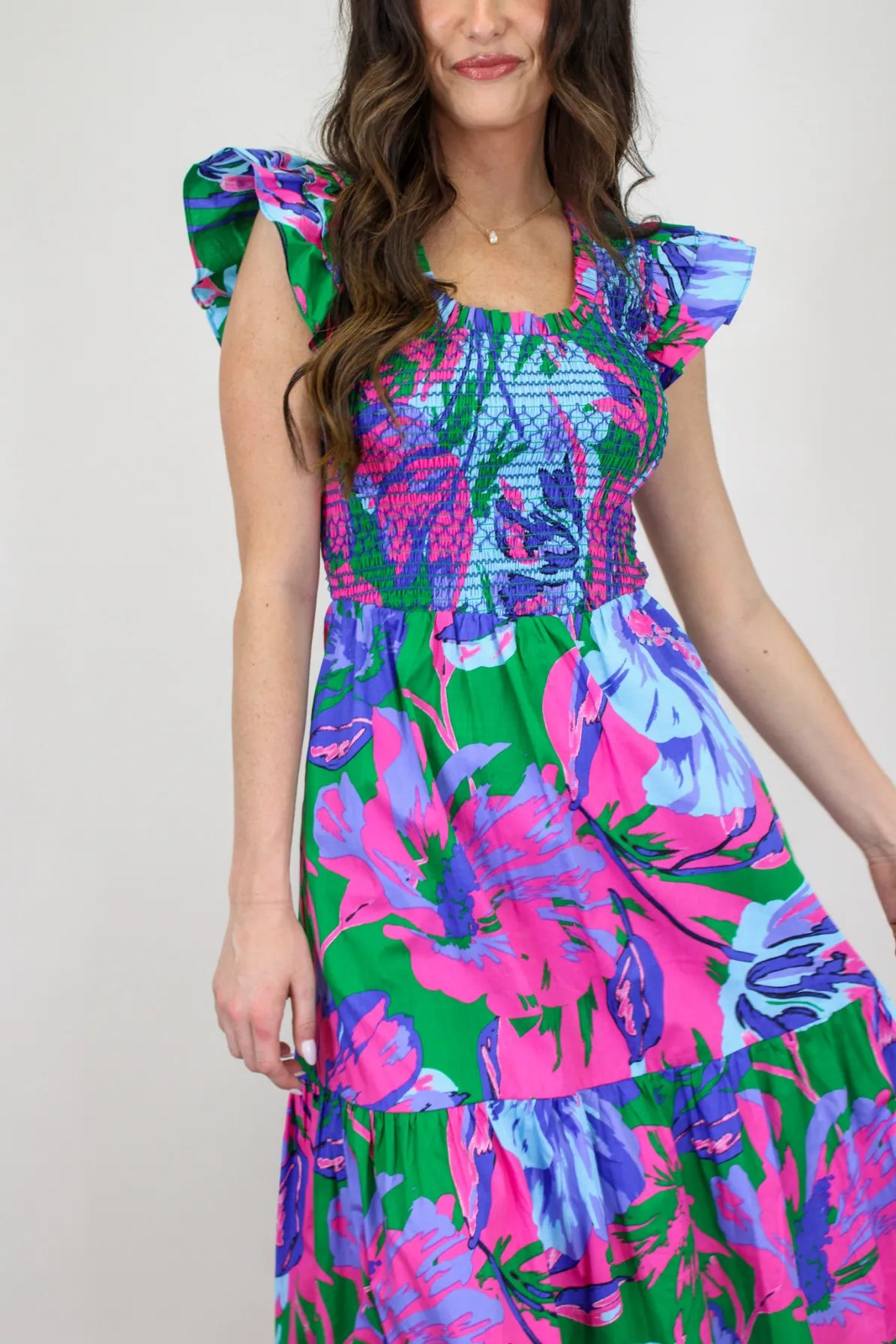 Tropicana Flutter Sleeve Midi Dress