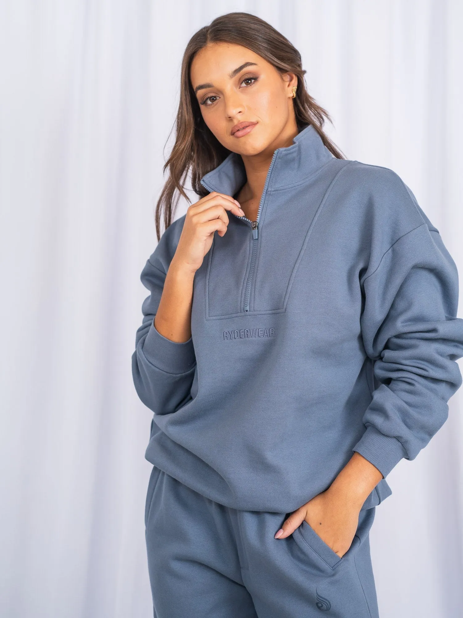 Unisex Half Zip Jumper - Denim Blue