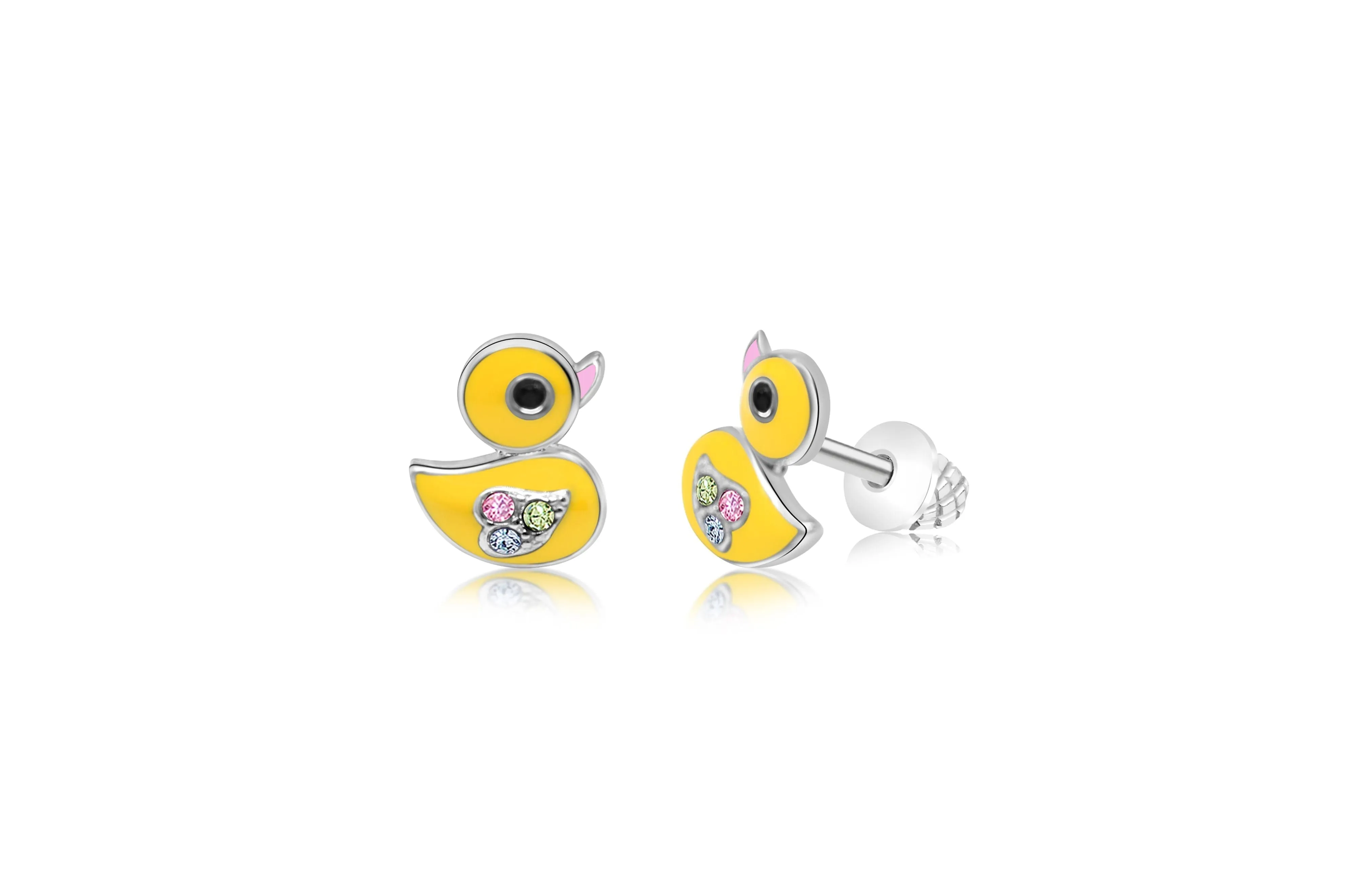 Yellow Duckling Multi-color Crystal White Gold Palladium Plating Girl's Screwback Earring