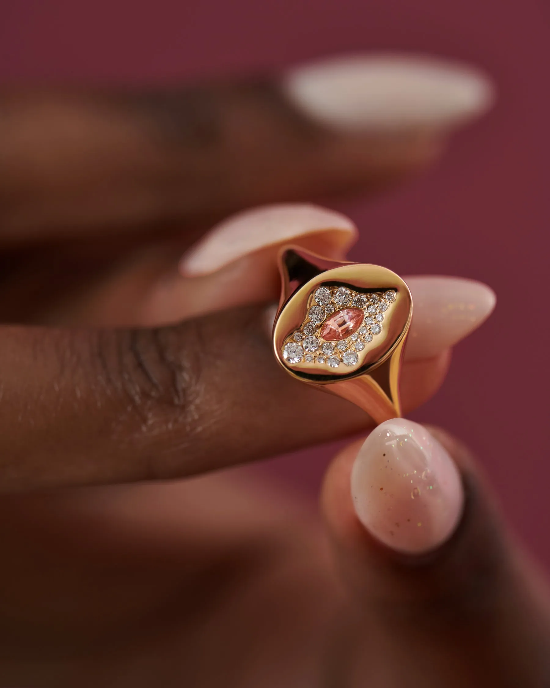 Yoni Diamond & Padparadscha Statement Ring