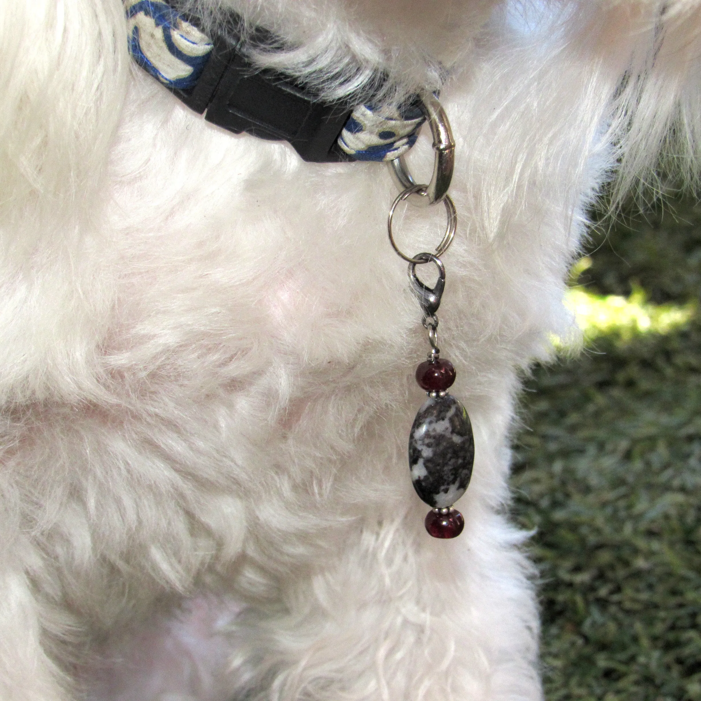 Zebra Jasper and garnet gemstone pet collar charm