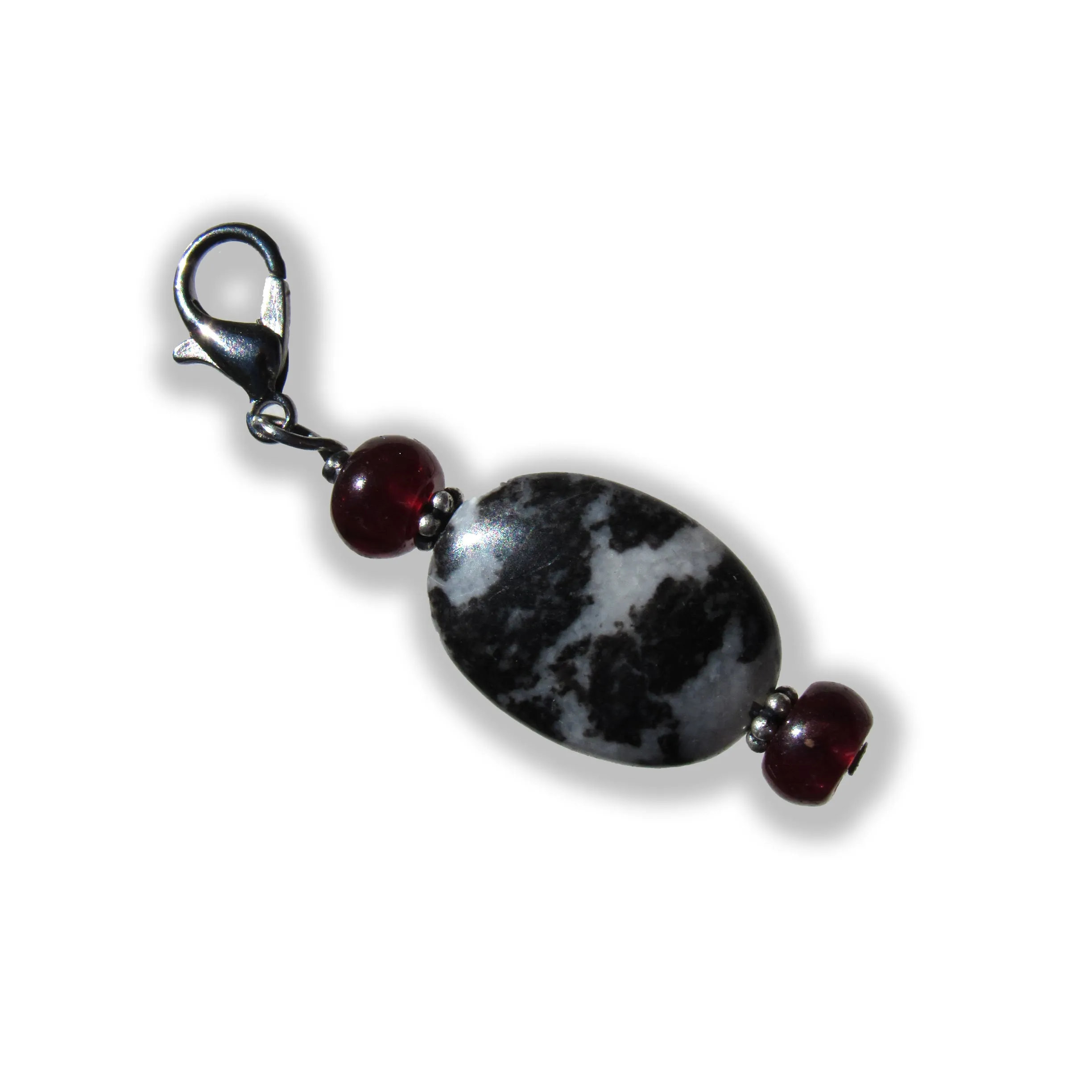 Zebra Jasper and garnet gemstone pet collar charm