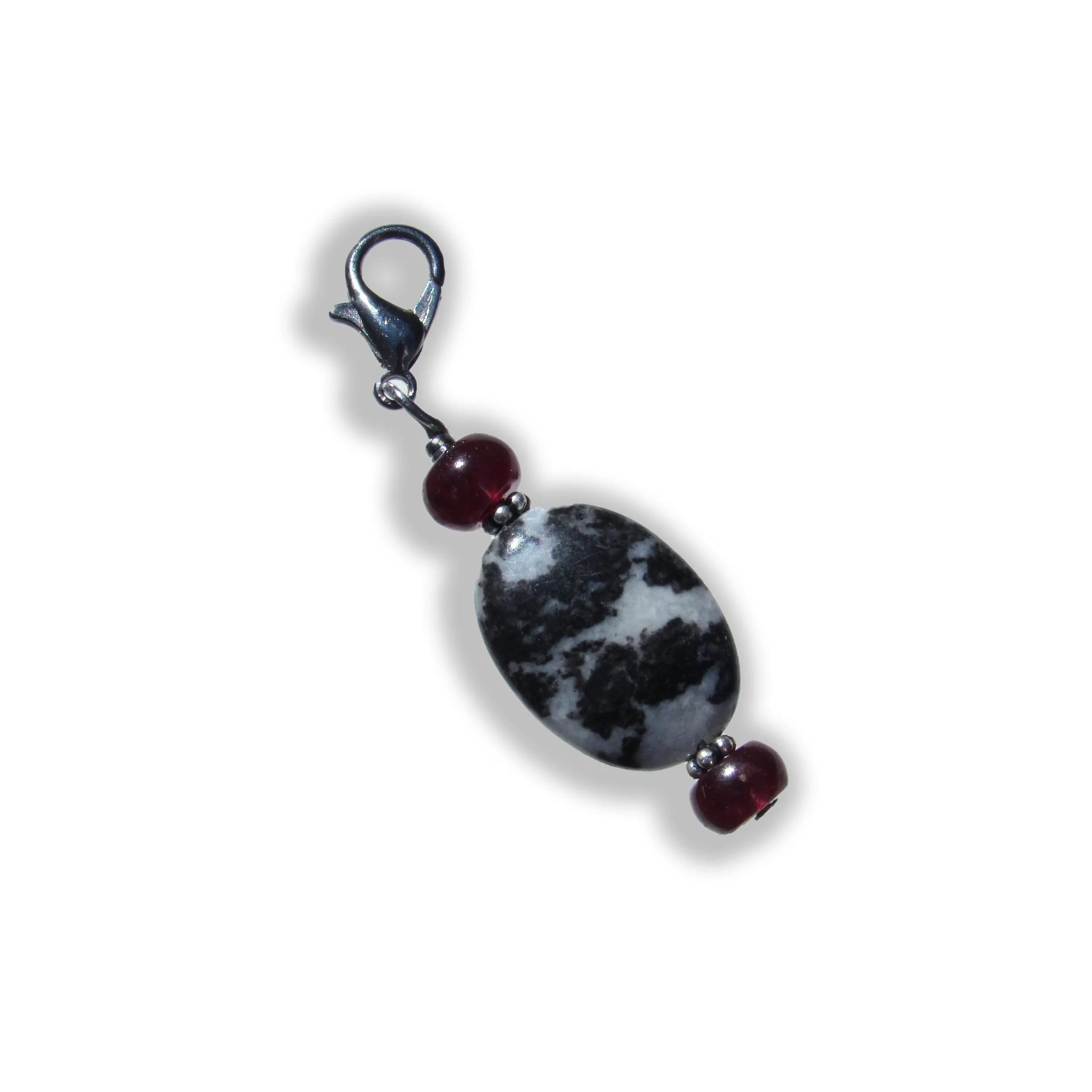 Zebra Jasper and garnet gemstone pet collar charm